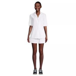Lands End Terry Cloth Button Up Shirt and Shorts Set NWOT L White